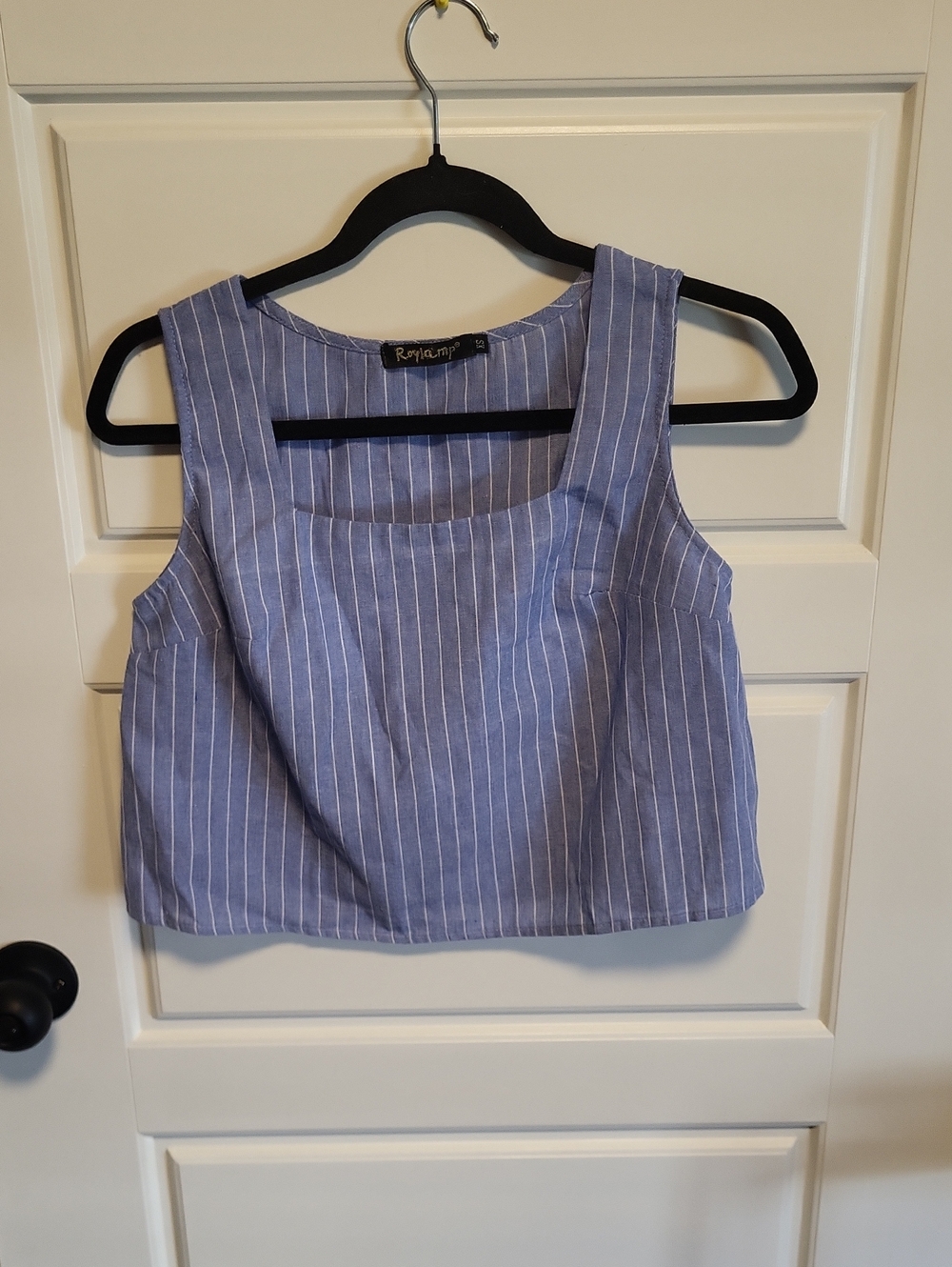 Striped Light Blue Square-Neck Crop Top